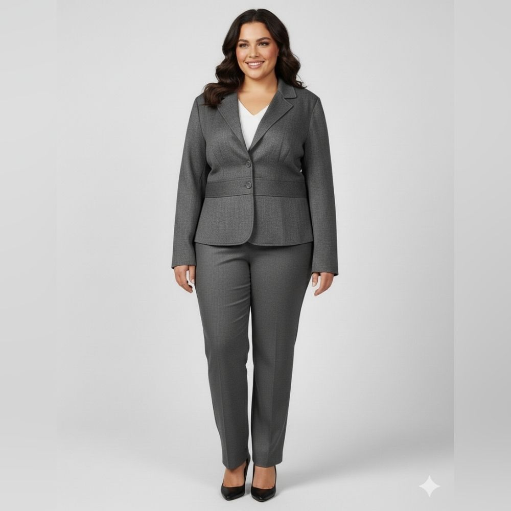 B. Smart Women's Vintage Gray Pleated Padded Blazer Jacket Plus Size 16 - Picture 4 of 12